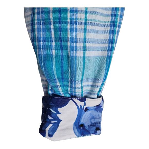 SOFT SURROUNDINGS Size S Aramie Shirt Plaid Front Peacock Back Button Up Blue 38 - Picture 6 of 10